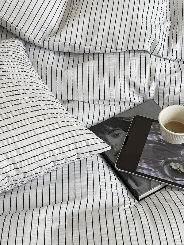 Seabrook Stripe Seersucker Cotton Duvet Cover original reference image 1