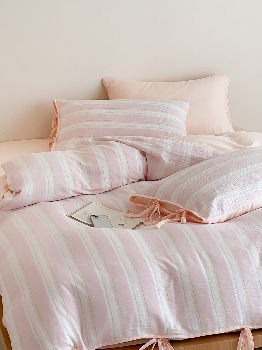 Springday Tie-Closure Washed Cotton Stripe Duvet Cover original reference image 1