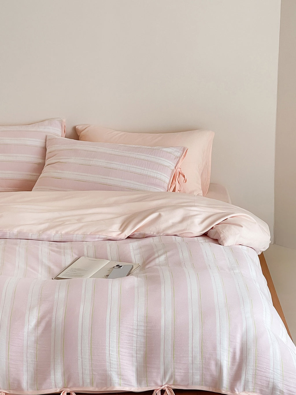 Springday Tie-Closure Washed Cotton Stripe Duvet Cover original reference image 2
