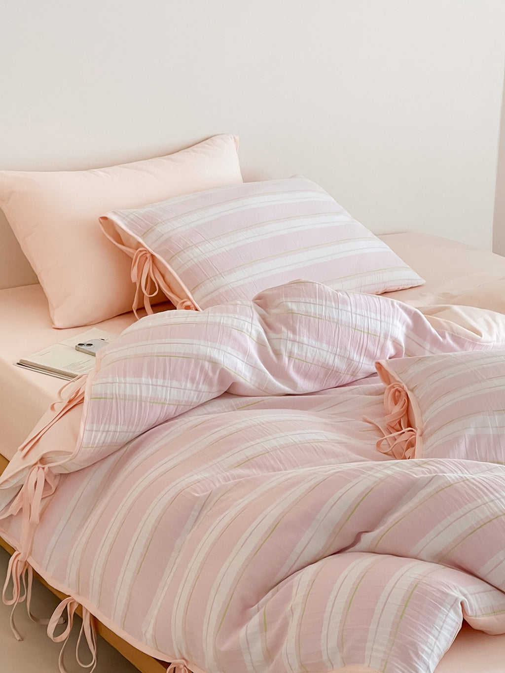 Springday Tie-Closure Washed Cotton Stripe Duvet Cover original reference image 4
