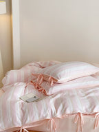 Springday Tie-Closure Washed Cotton Stripe Duvet Cover original reference image 5