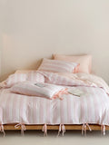 Springday Tie-Closure Washed Cotton Stripe Duvet Cover original reference image 8
