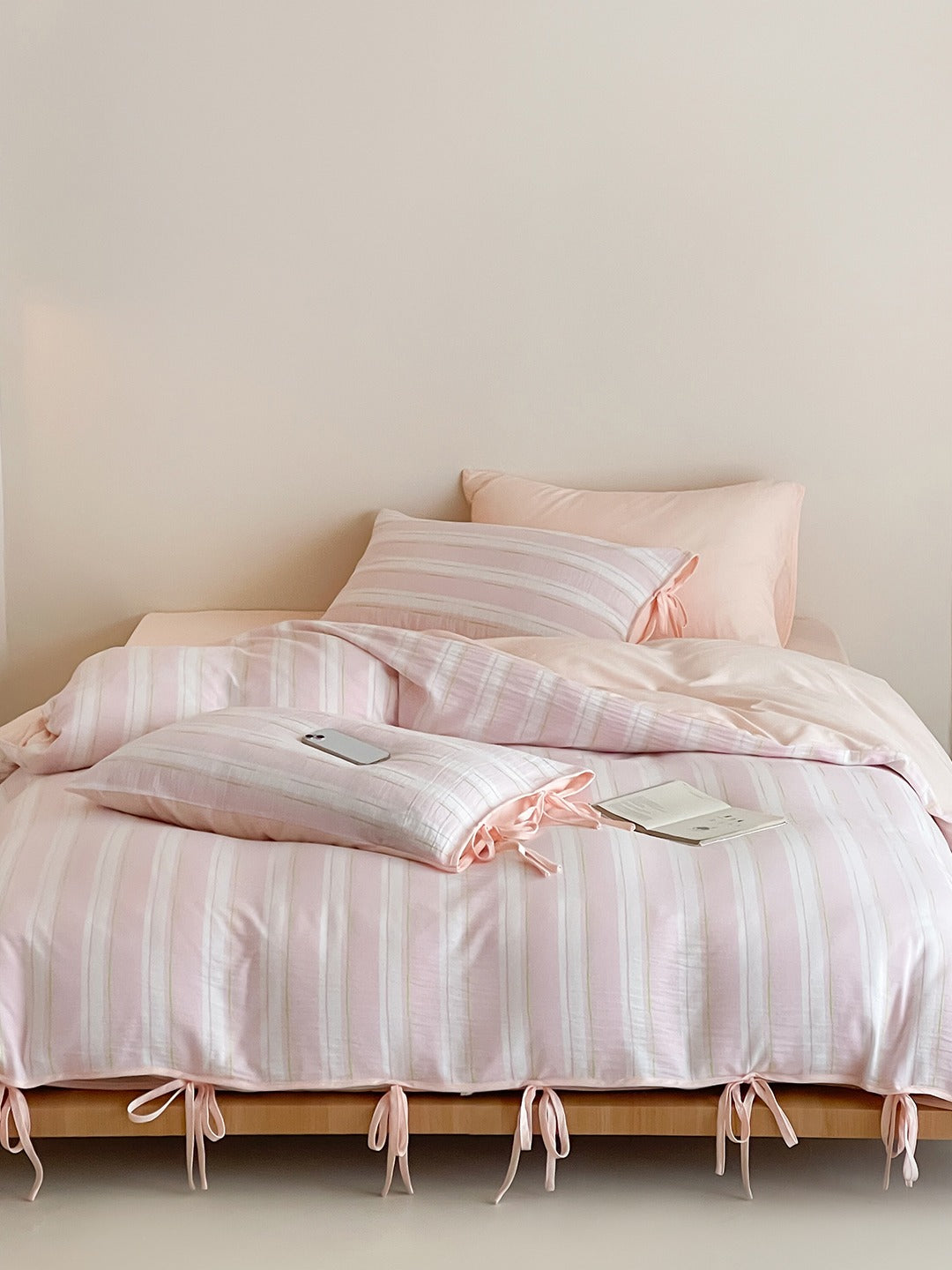 Springday Tie-Closure Washed Cotton Stripe Duvet Cover original reference image 8