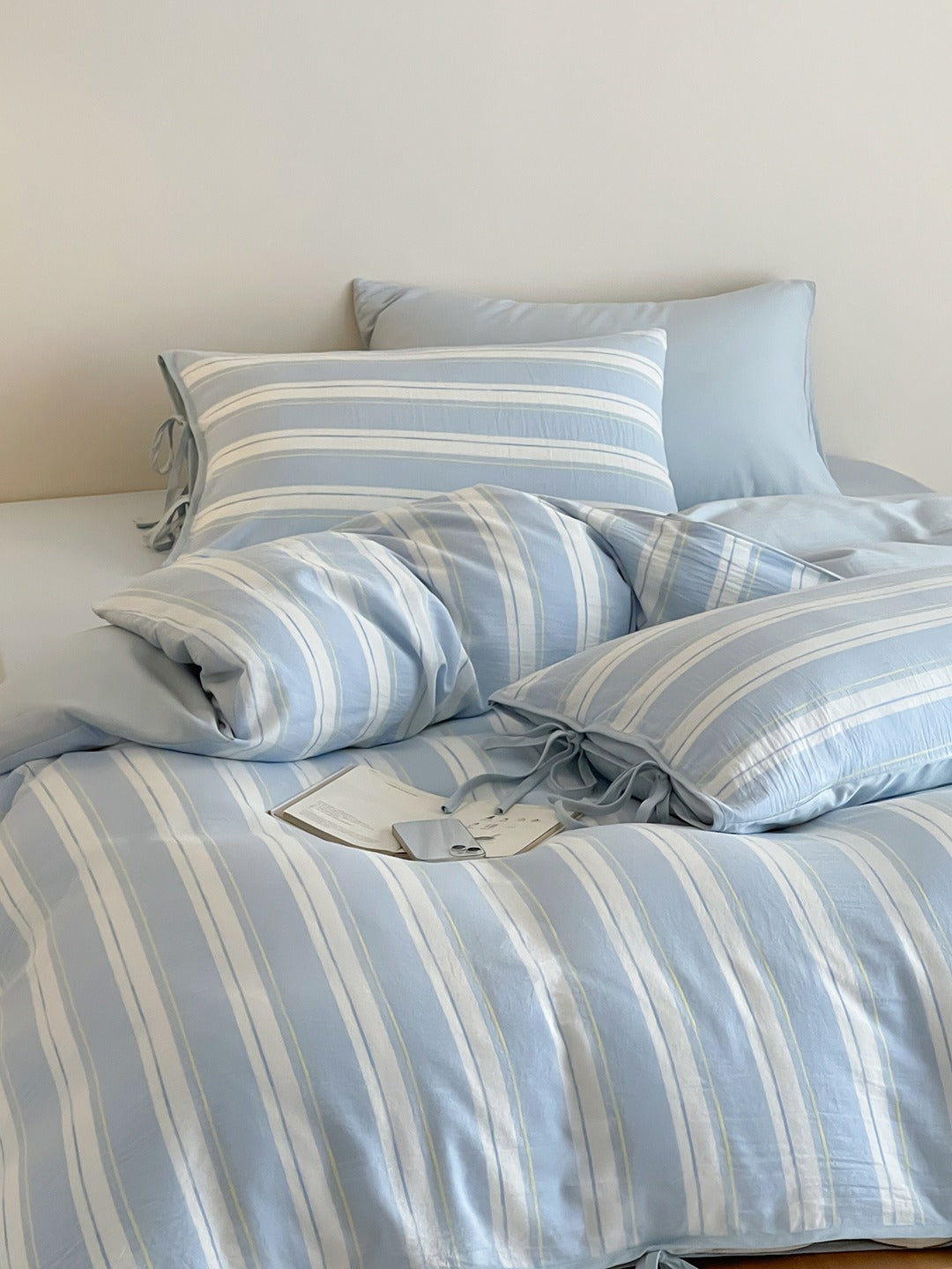 Springday Tie-Closure Washed Cotton Stripe Duvet Cover original reference image 9