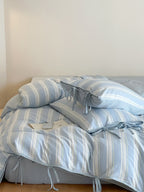 Springday Tie-Closure Washed Cotton Stripe Duvet Cover original reference image 10