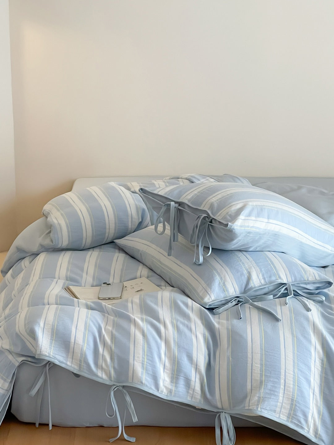 Springday Tie-Closure Washed Cotton Stripe Duvet Cover original reference image 10