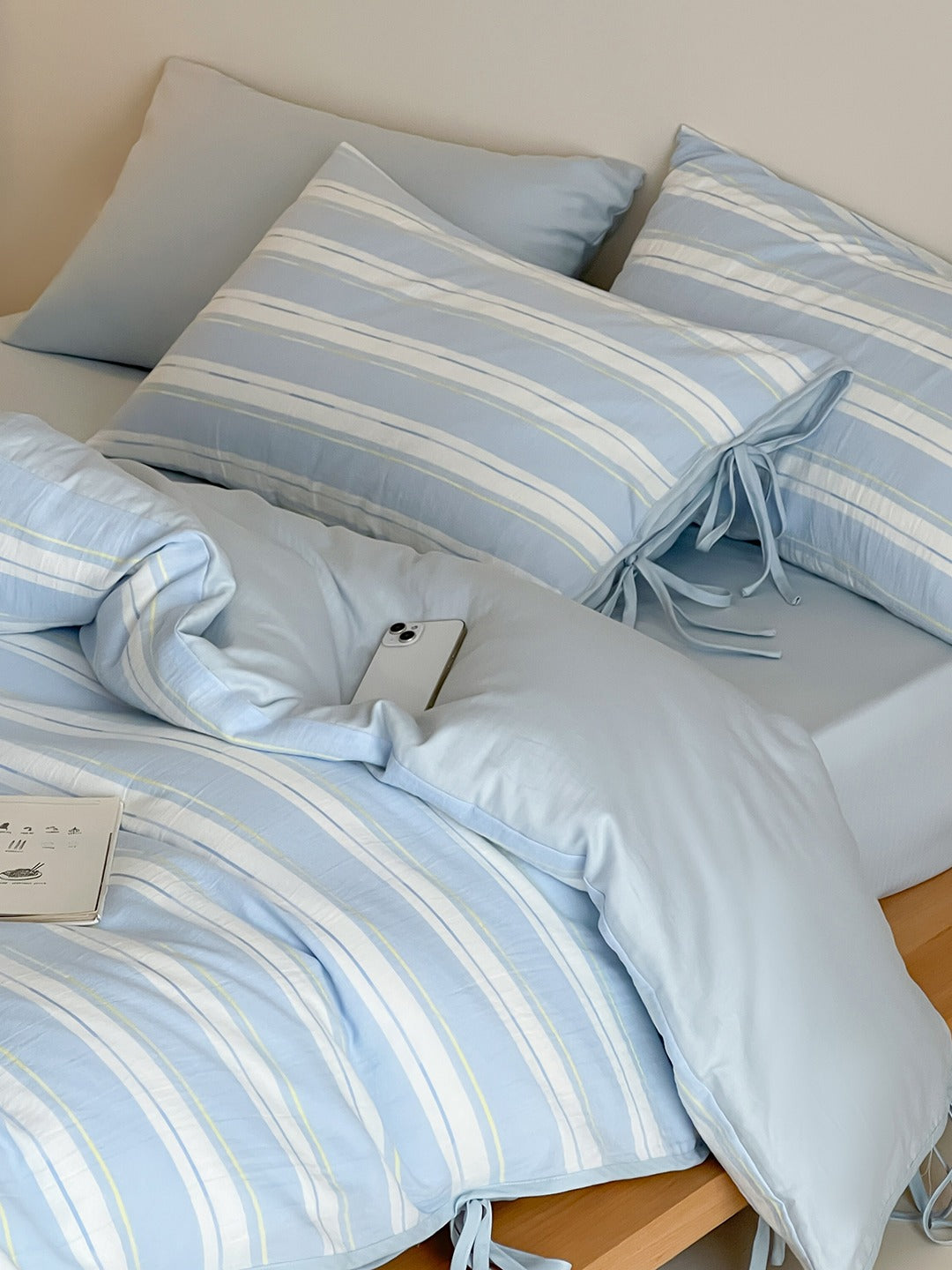 Springday Tie-Closure Washed Cotton Stripe Duvet Cover original reference image 11