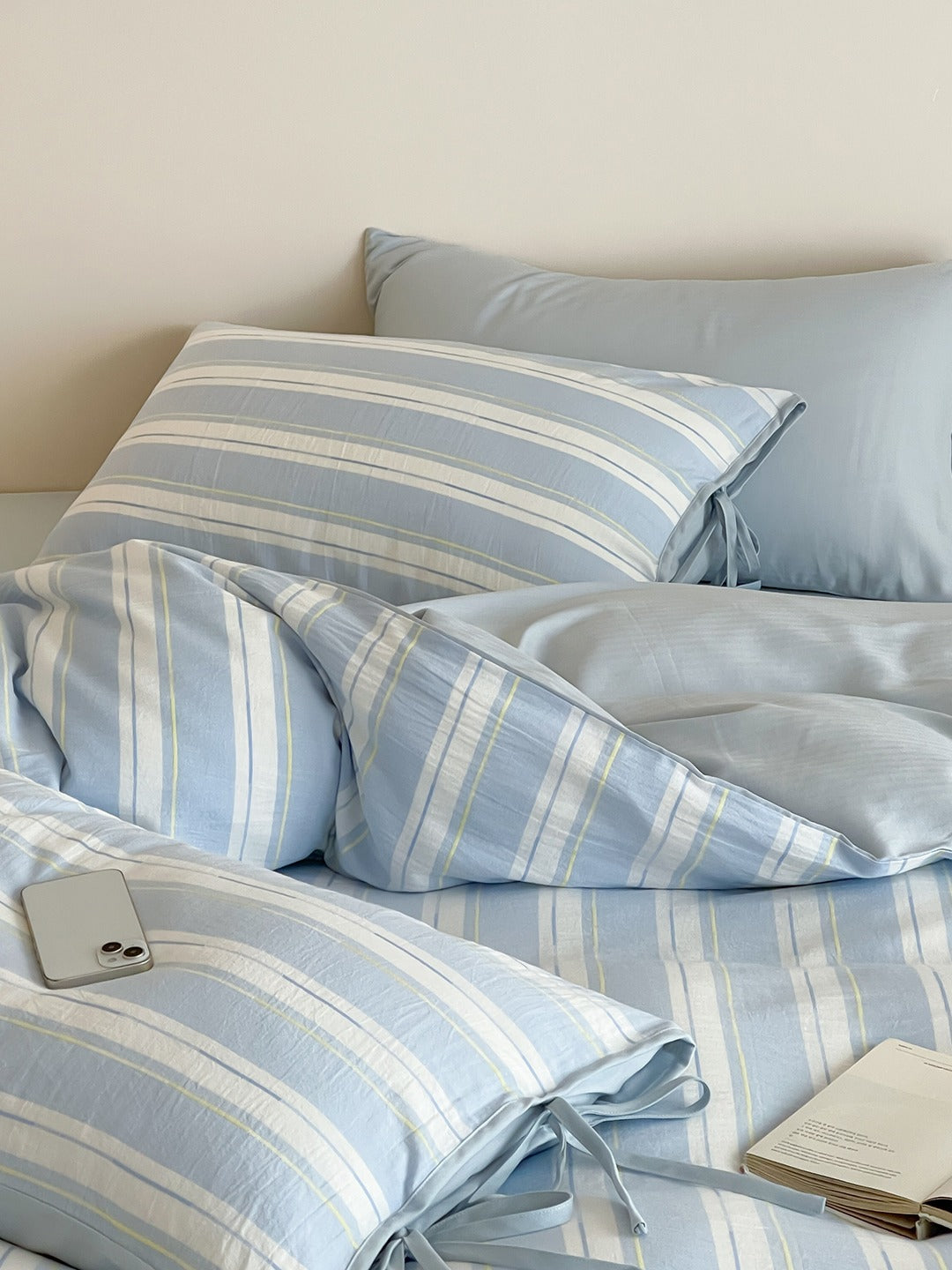 Springday Tie-Closure Washed Cotton Stripe Duvet Cover original reference image 14