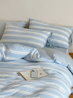 Springday Tie-Closure Washed Cotton Stripe Duvet Cover original reference image 15