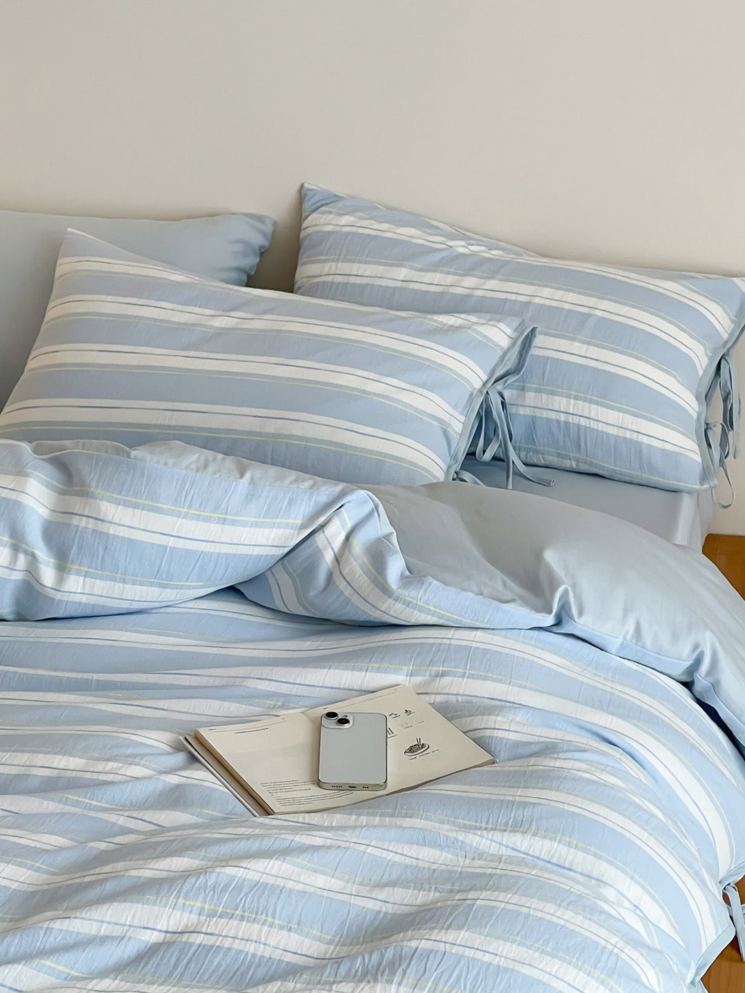 Springday Tie-Closure Washed Cotton Stripe Duvet Cover original reference image 15