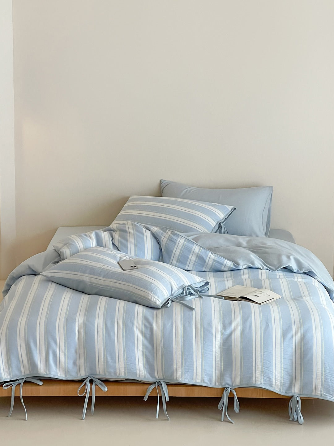 Springday Tie-Closure Washed Cotton Stripe Duvet Cover original reference image 16