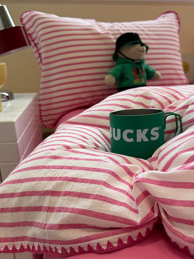 Sweet Stripes Duvet Cover - Hot Pink