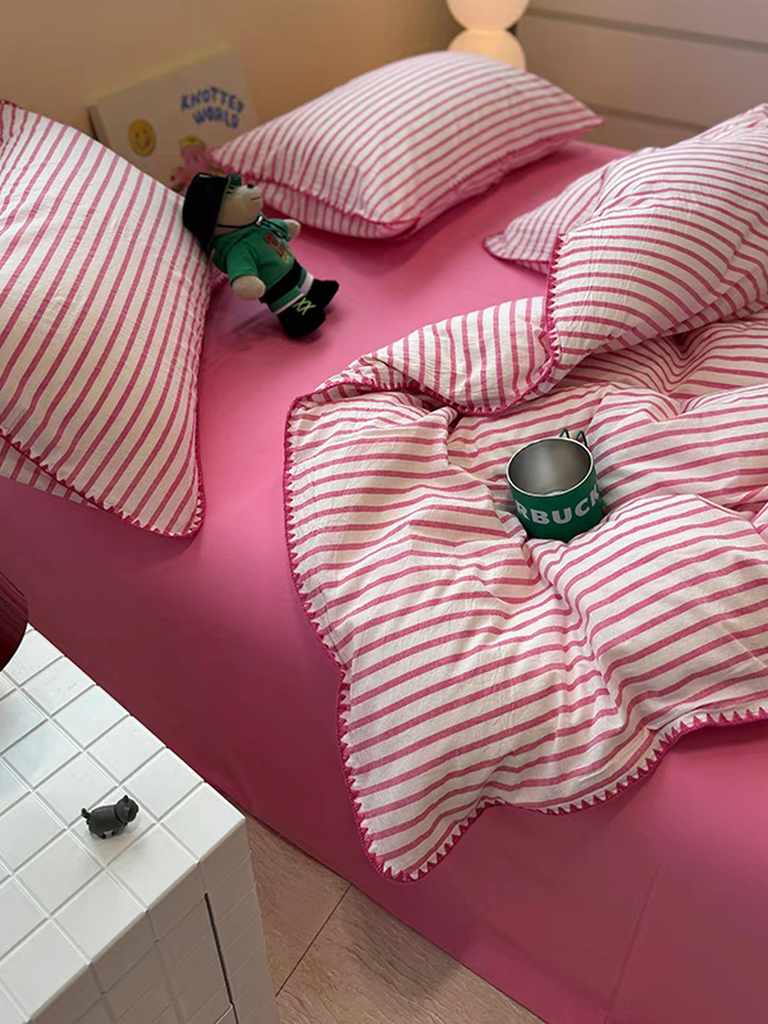 Sweet Stripes Duvet Cover - Hot Pink