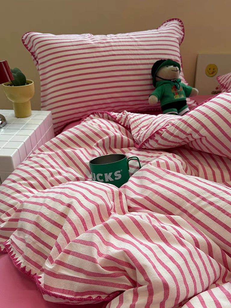 Sweet Stripes Duvet Cover - Hot Pink