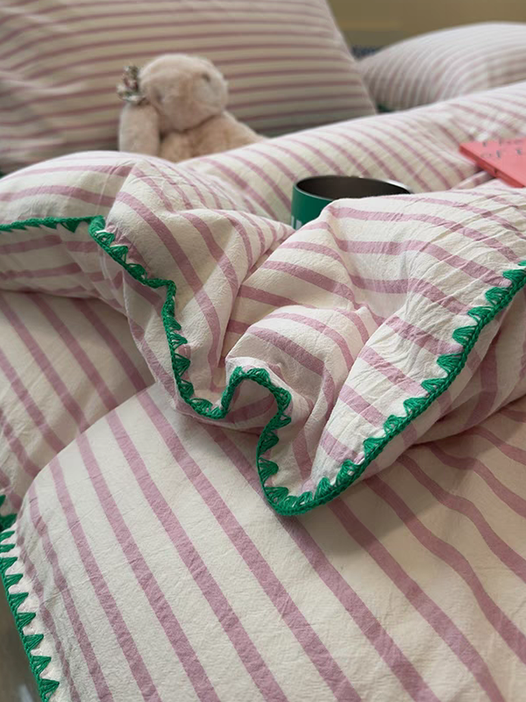 Sweet Stripes Duvet Cover - Hot Pink