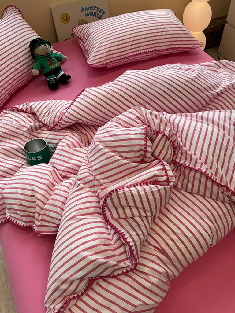 Sweet Stripes Bedding Set - Hot Pink
