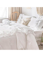 White Elegant Ruffle Duvet Cover Set