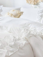 White Elegant Ruffle Duvet Cover Set