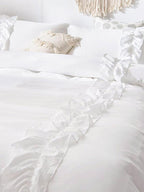 White Elegant Ruffle Duvet Cover Set