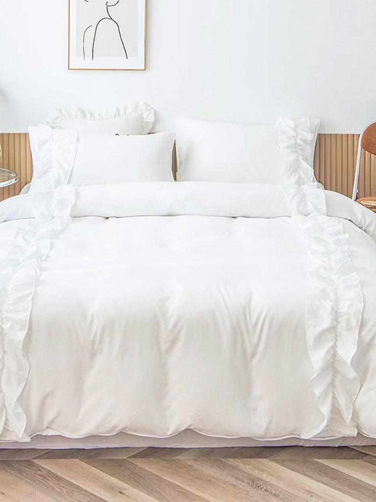 White Elegant Ruffle Duvet Cover Set