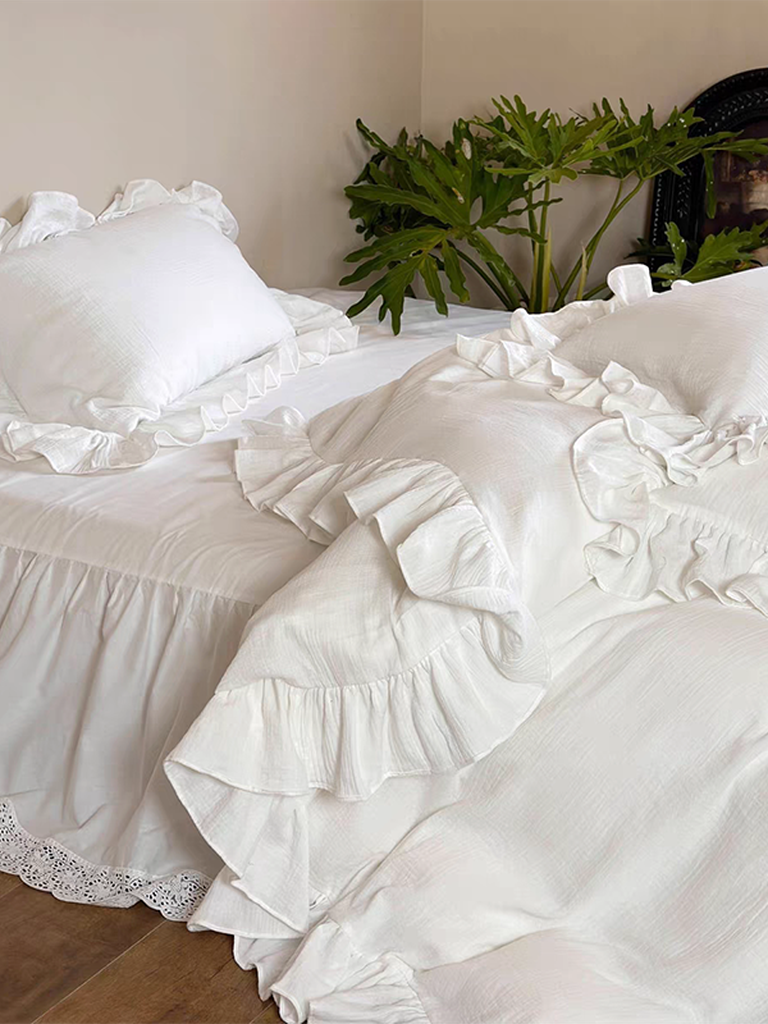 White French Lace Ruffle Duvet Cover