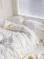 White Fringe Ruffle Duvet Cover Set