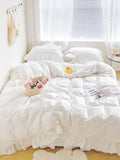 White Fringe Ruffle Duvet Cover Set