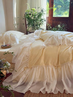 Buttercream Ruffle Organza Trim Sateen Bedding Set