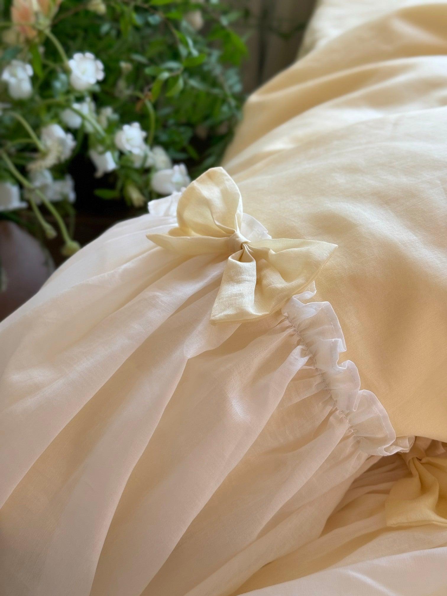 Buttercream Ruffle Organza Trim Sateen Bedding Set
