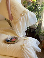 Buttercream Ruffle Organza Trim Sateen Bedding Set