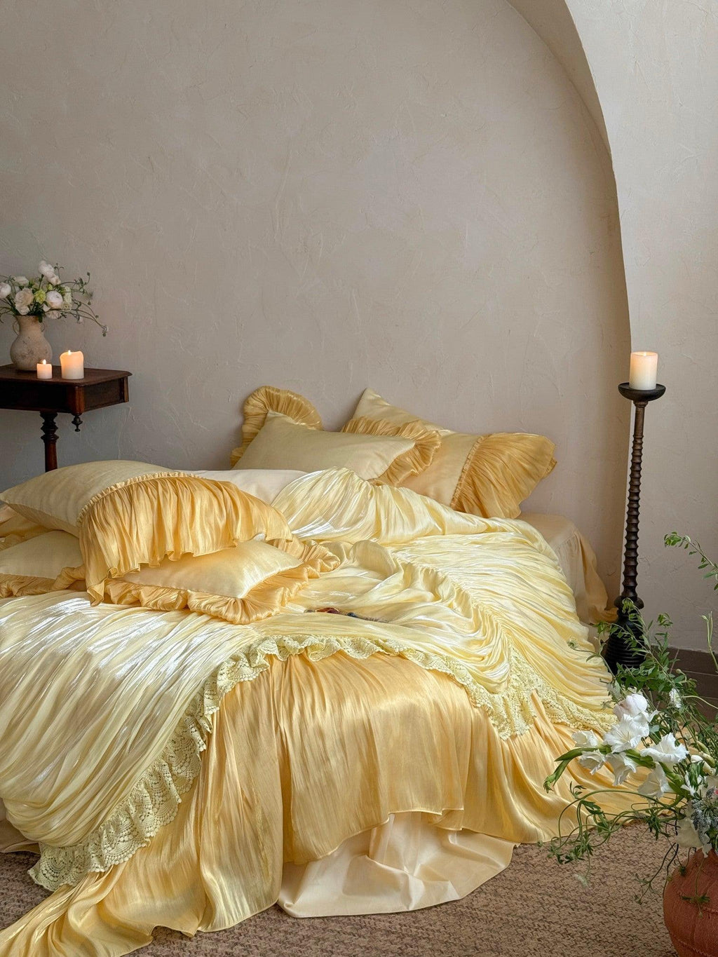 French Ruffle Lace Cotton Sateen Bedding
