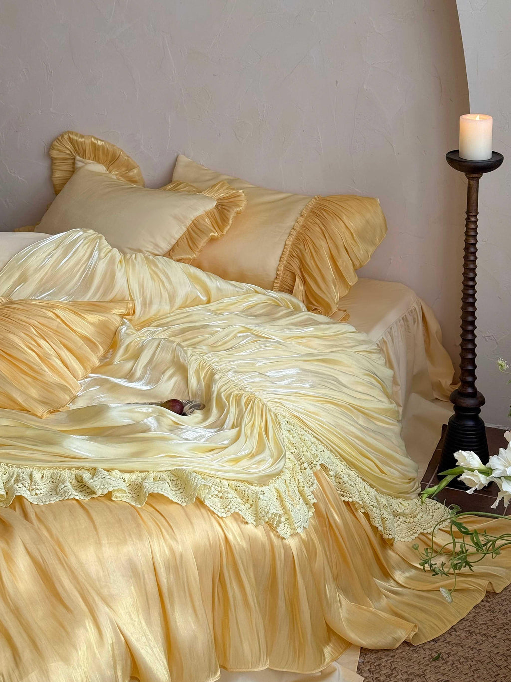French Ruffle Lace Cotton Sateen Bedding