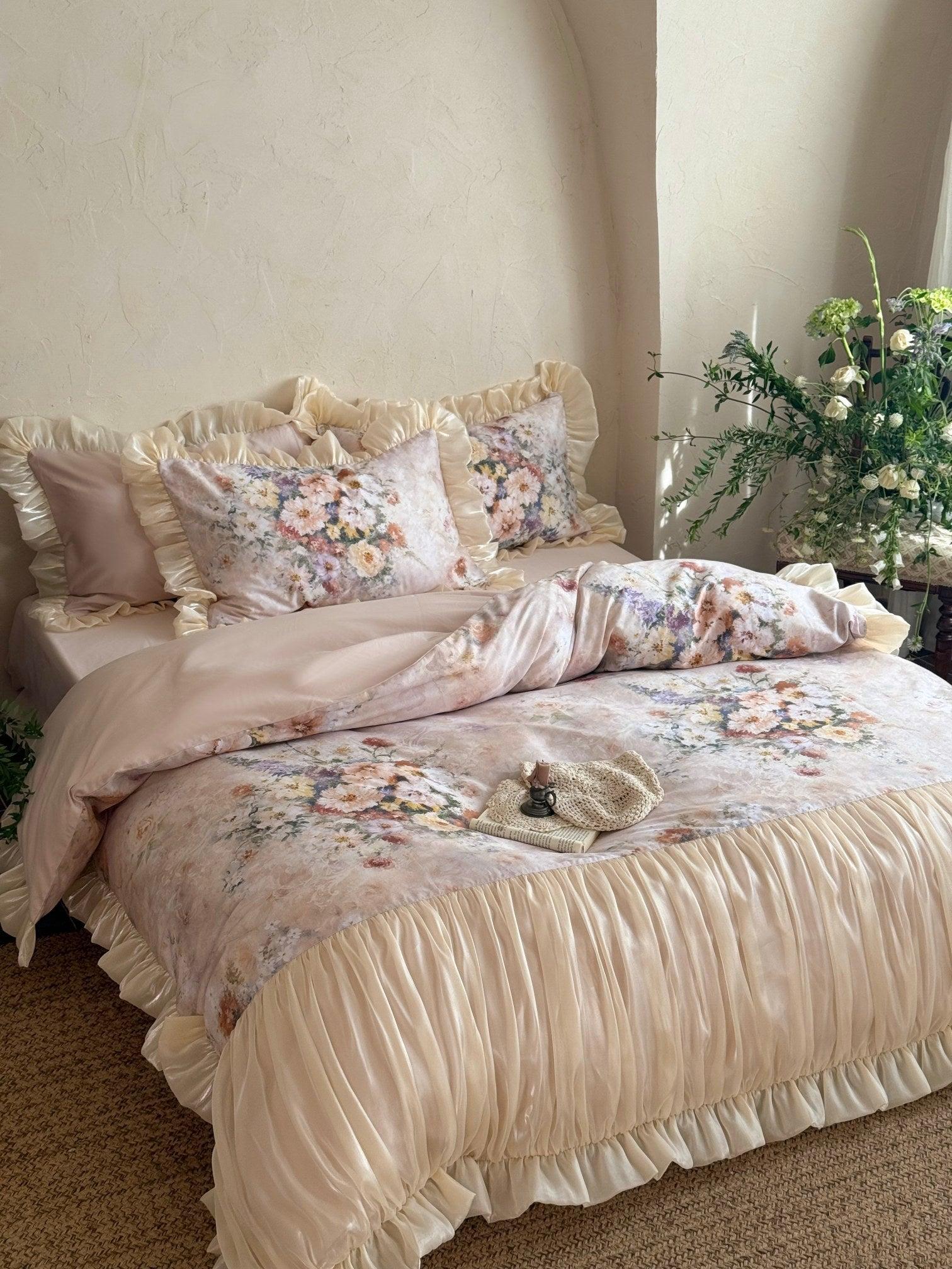 Vintage Bloom Ruched Floral Bedding Set