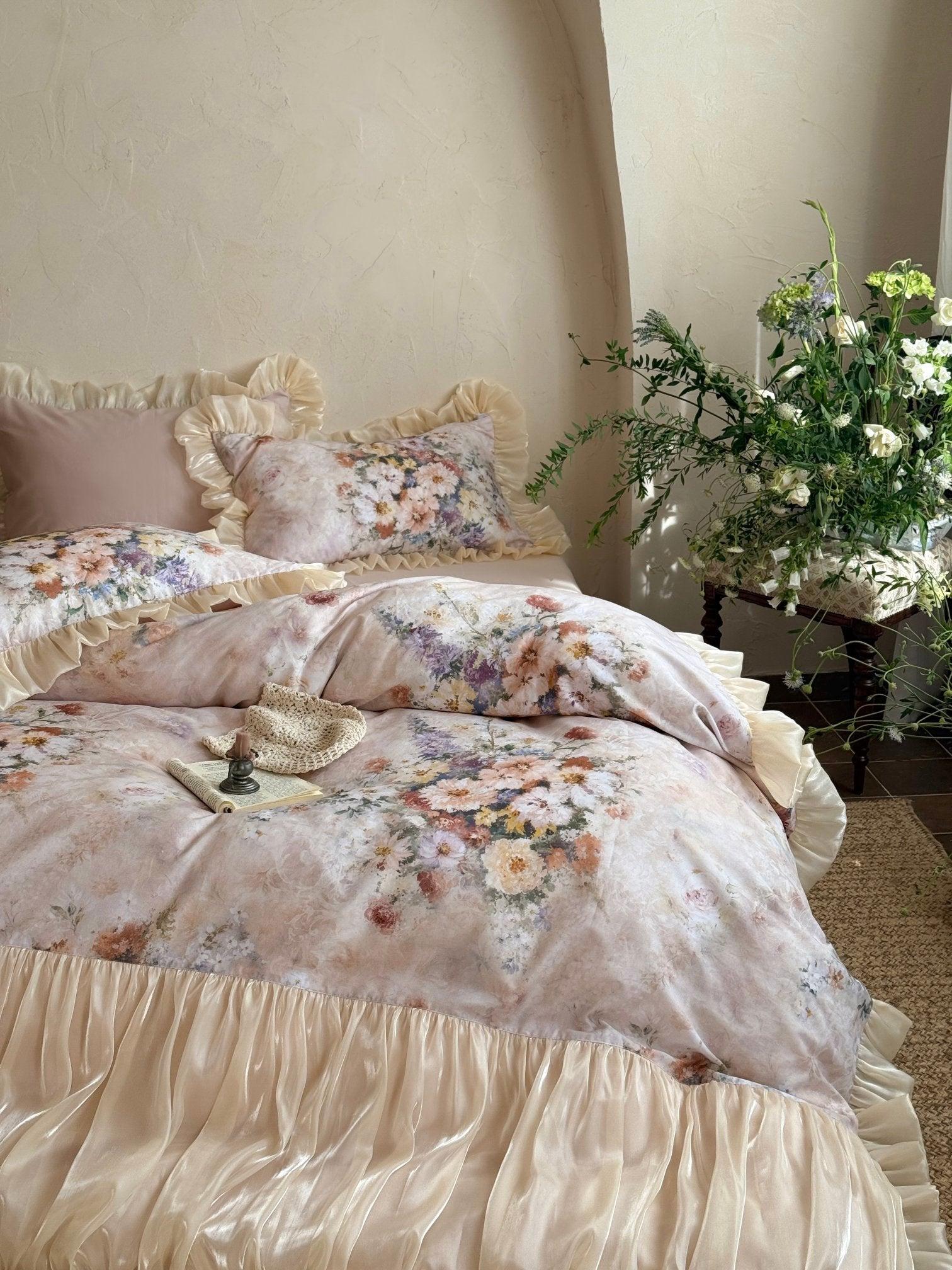Vintage Bloom Ruched Floral Bedding Set