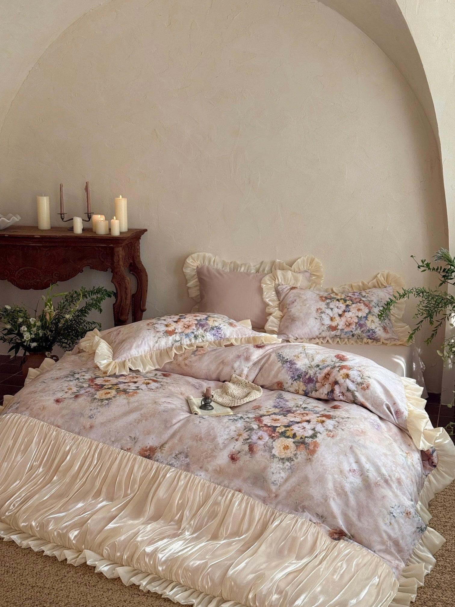 Vintage Bloom Ruched Floral Bedding Set