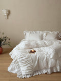White Whisper Embroidered Ruched Ruffle Bedding Set