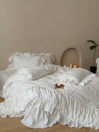 White Whisper Embroidered Ruched Ruffle Bedding Set