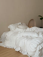 White Whisper Embroidered Ruched Ruffle Bedding Set