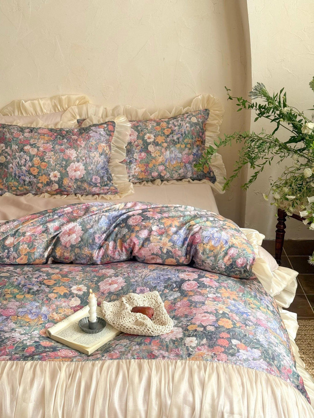 Vintage Oil Garden Ruched Bedding Set