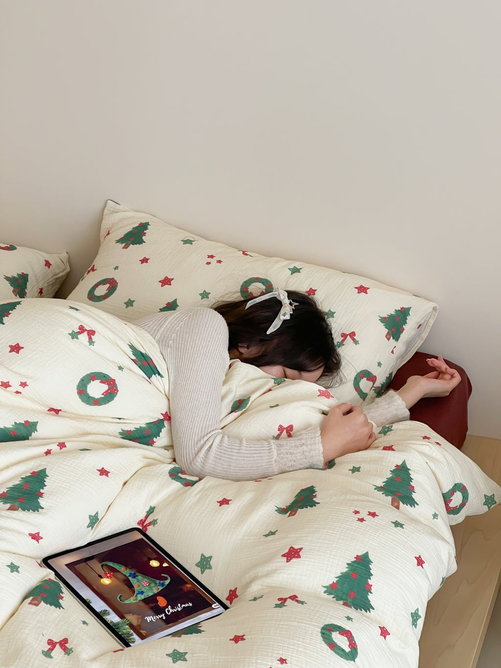 Evergreen Cheer Cotton Muslin Gauze Bedding Set