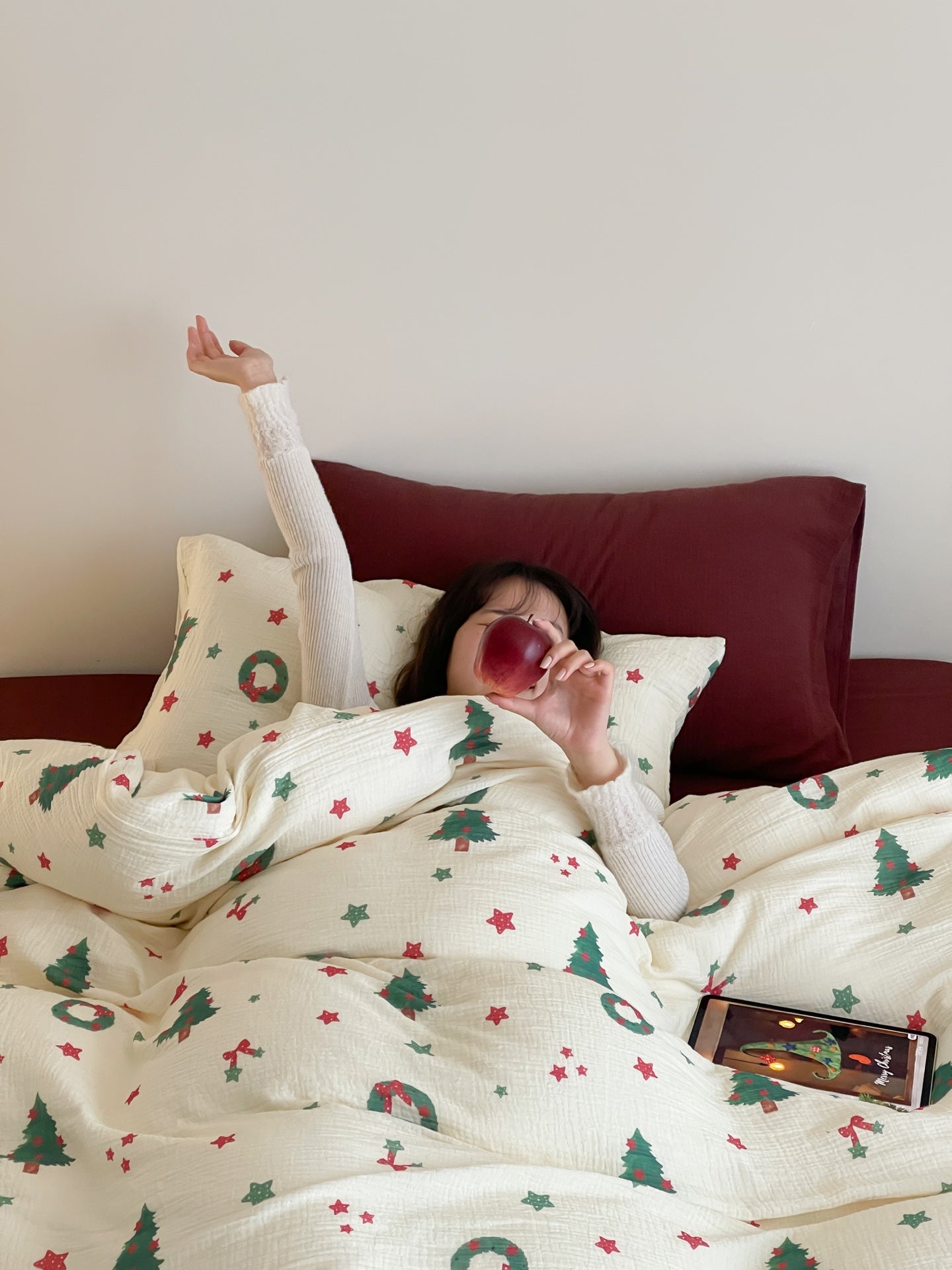 Evergreen Cheer Cotton Muslin Gauze Bedding Set