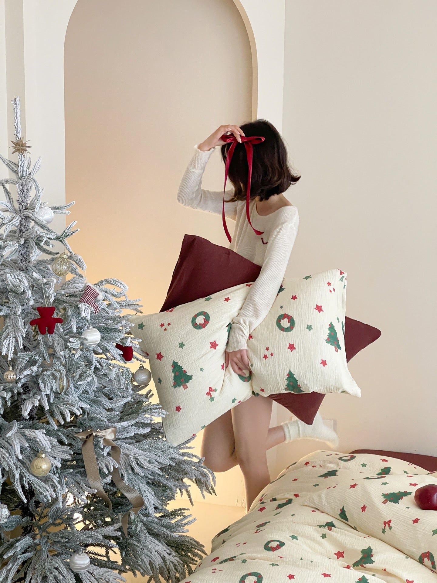 Evergreen Cheer Cotton Muslin Gauze Bedding Set