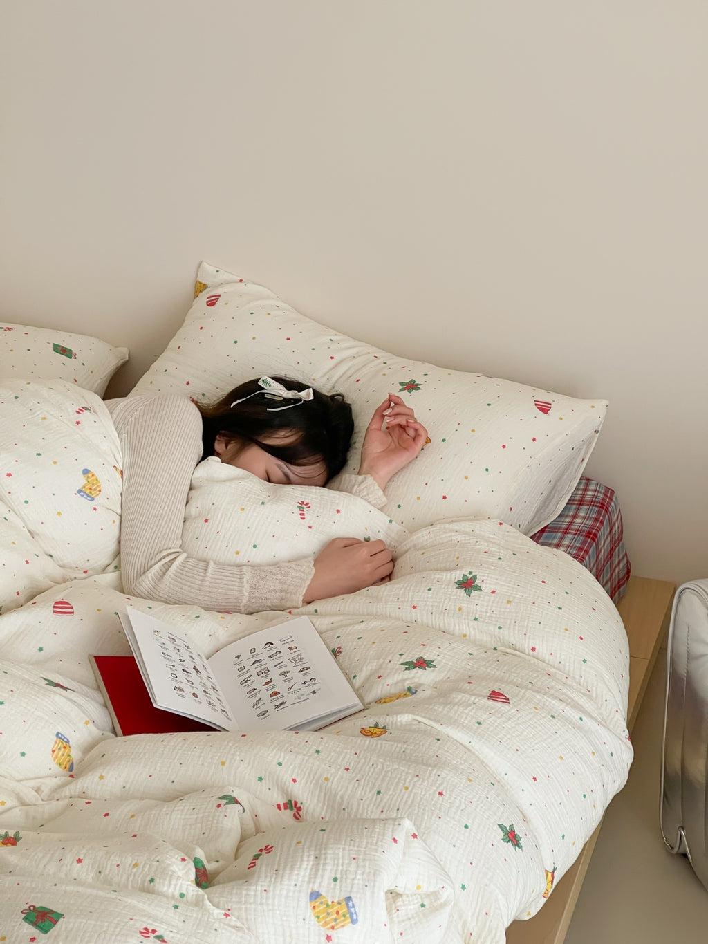 Snowy Joy Cotton Muslin Gauze Christmas Bedding Set