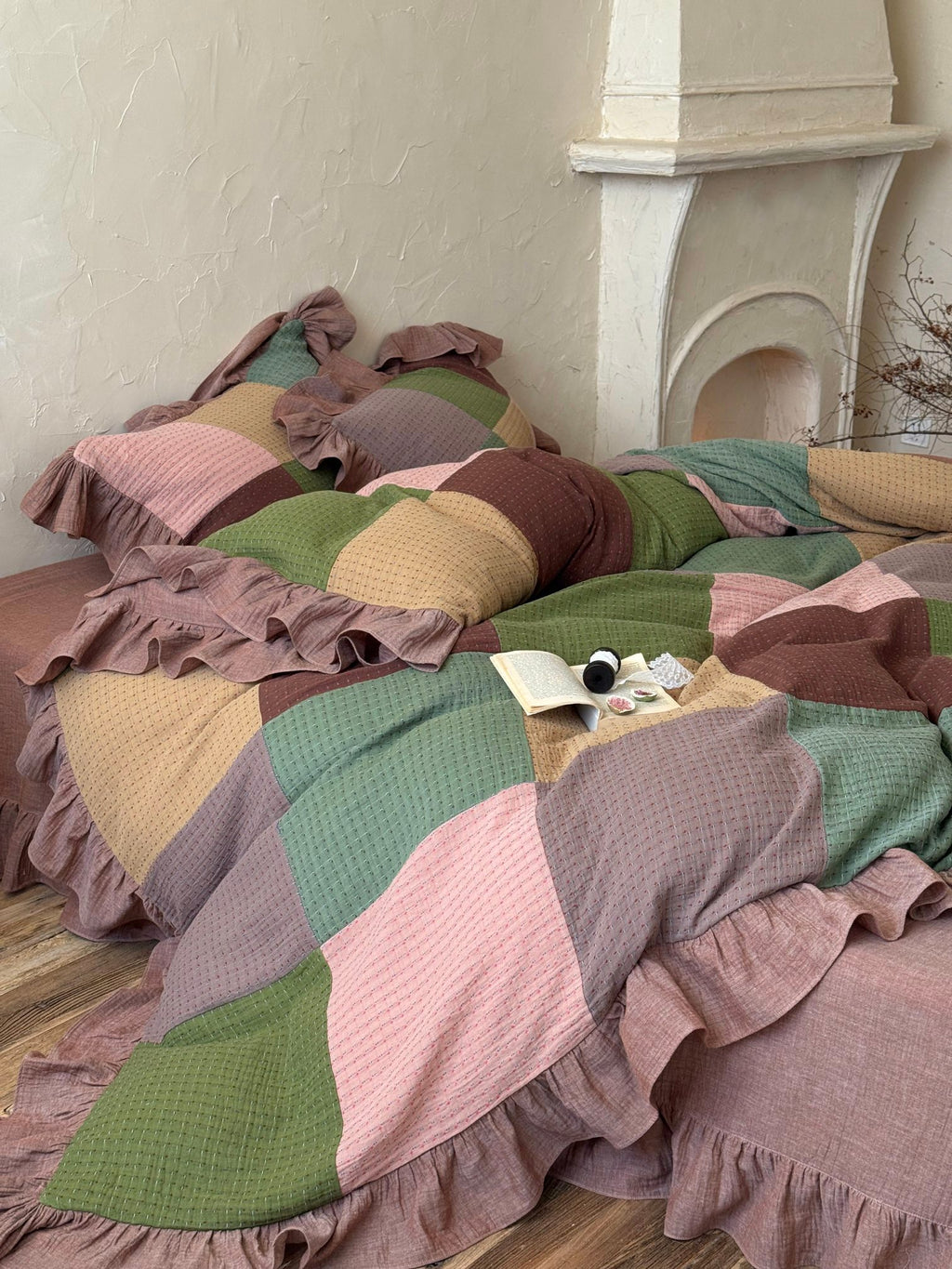 Autumn Patchwork Gauze Ruffle Bedding Set