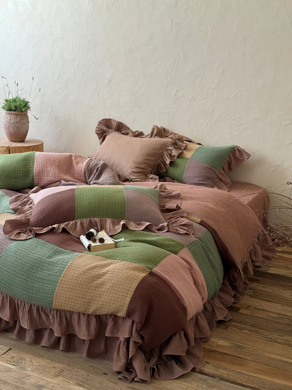 Autumn Patchwork Gauze Ruffle Bedding Set
