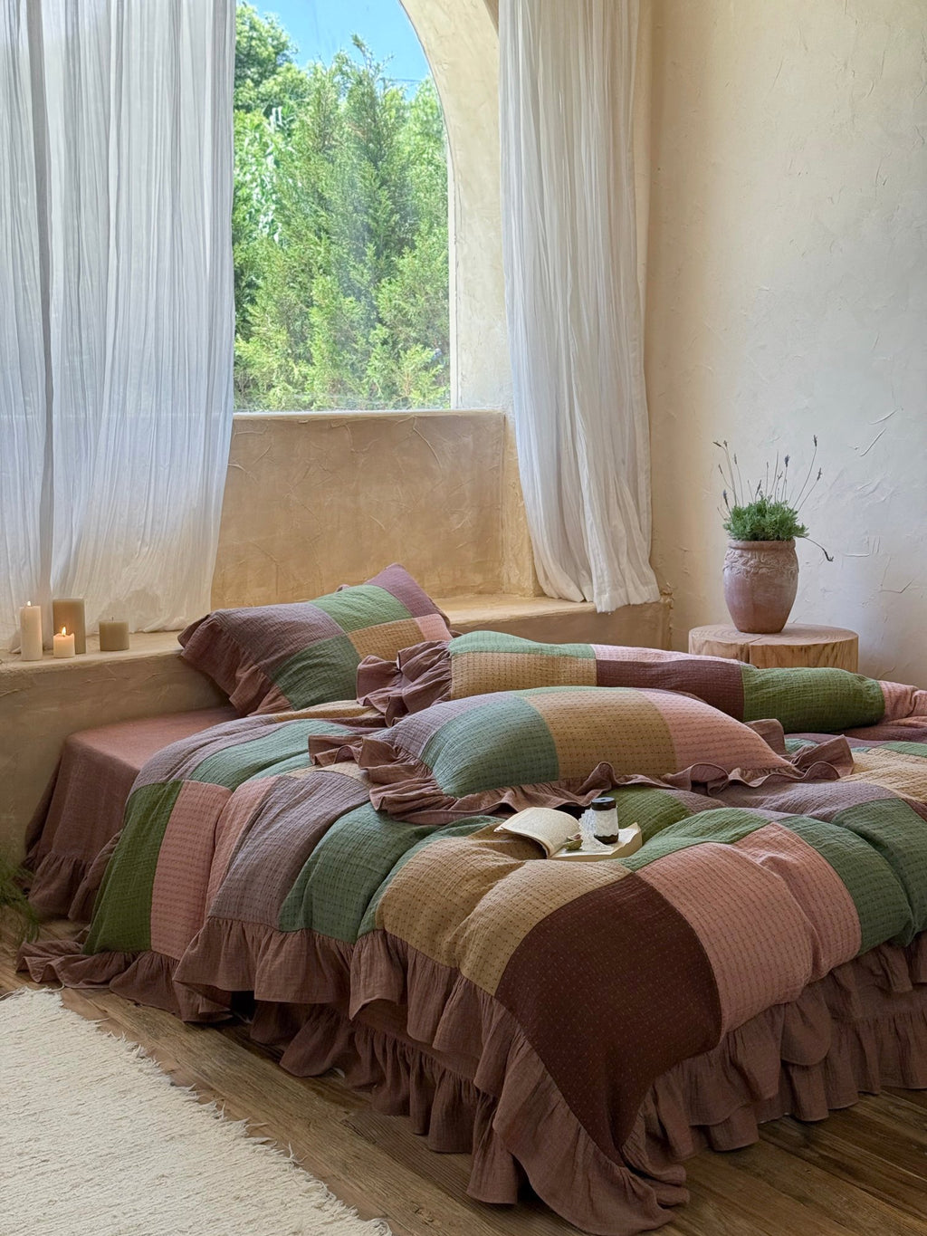 Autumn Patchwork Gauze Ruffle Bedding Set