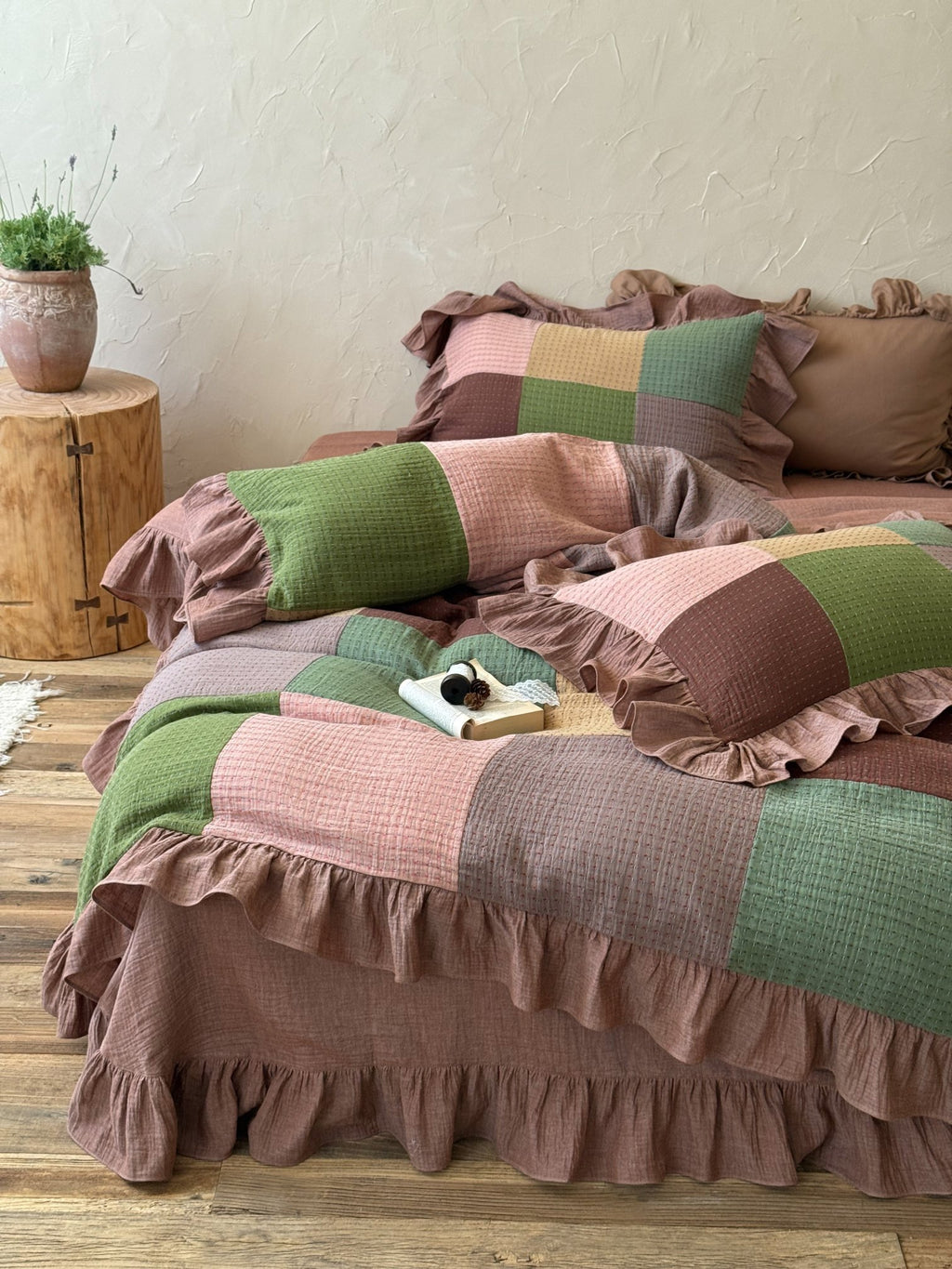Autumn Patchwork Gauze Ruffle Bedding Set