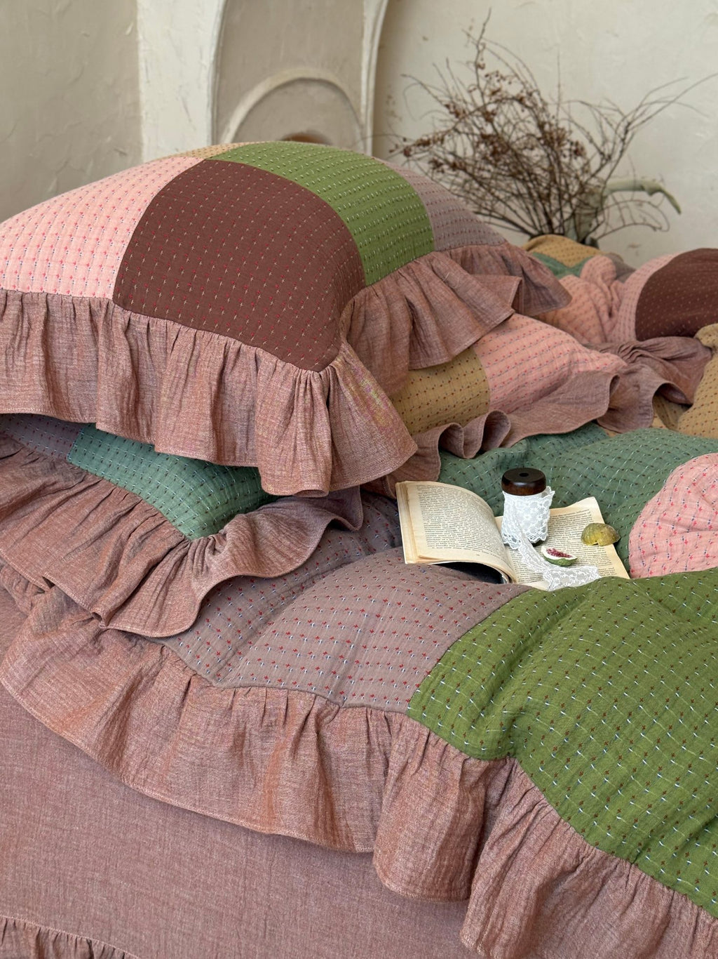 Autumn Patchwork Gauze Ruffle Bedding Set