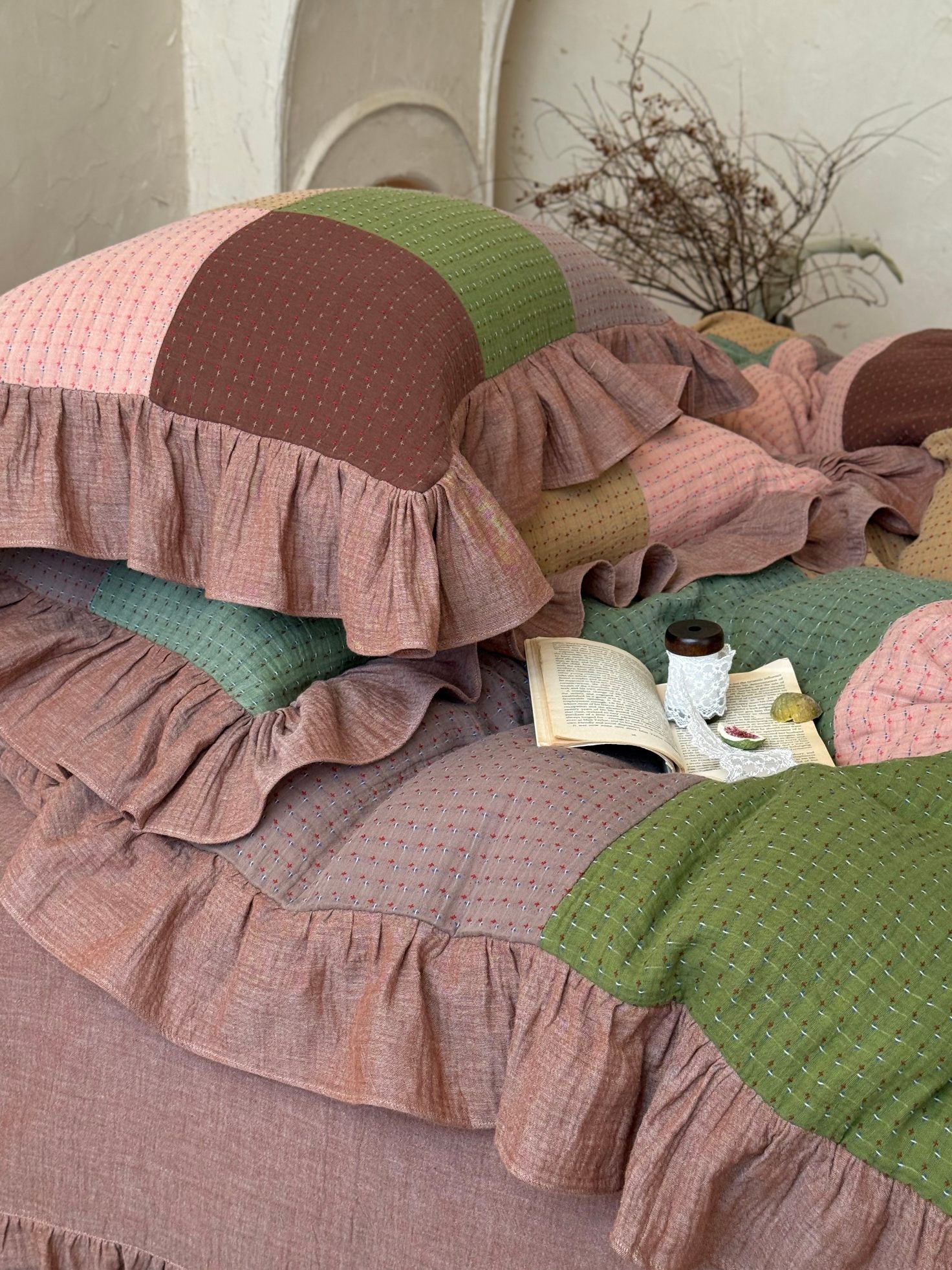 Autumn Patchwork Gauze Ruffle Bedding Set