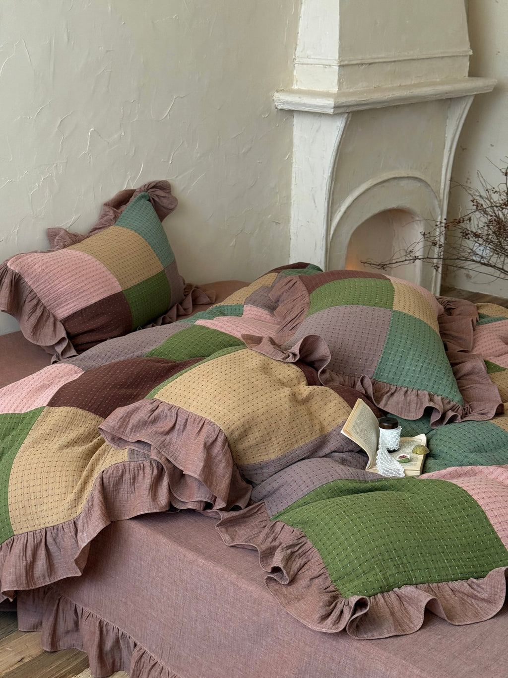 Autumn Patchwork Gauze Ruffle Bedding Set